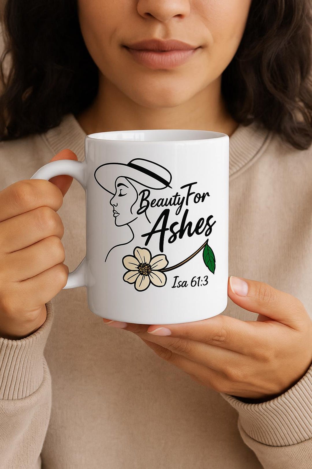 Beauty for Ashes ceramic mug inspired by Isaiah 61:3